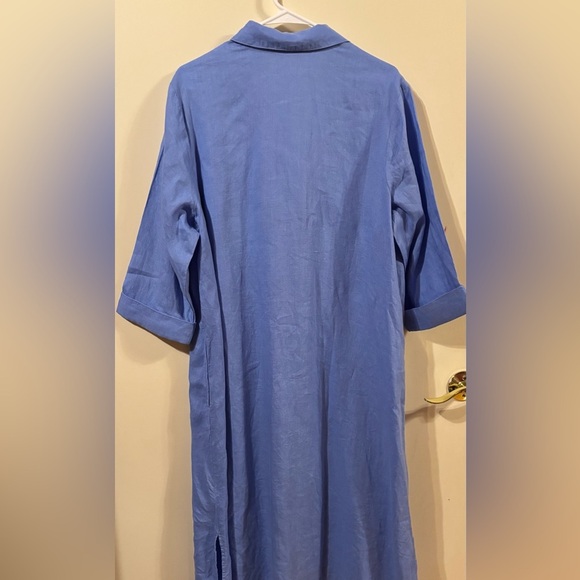 J. Jill Love Linen Midi Dress Womens Size XL Blue Button Up Modest Minimalist - Picture 4 of 10